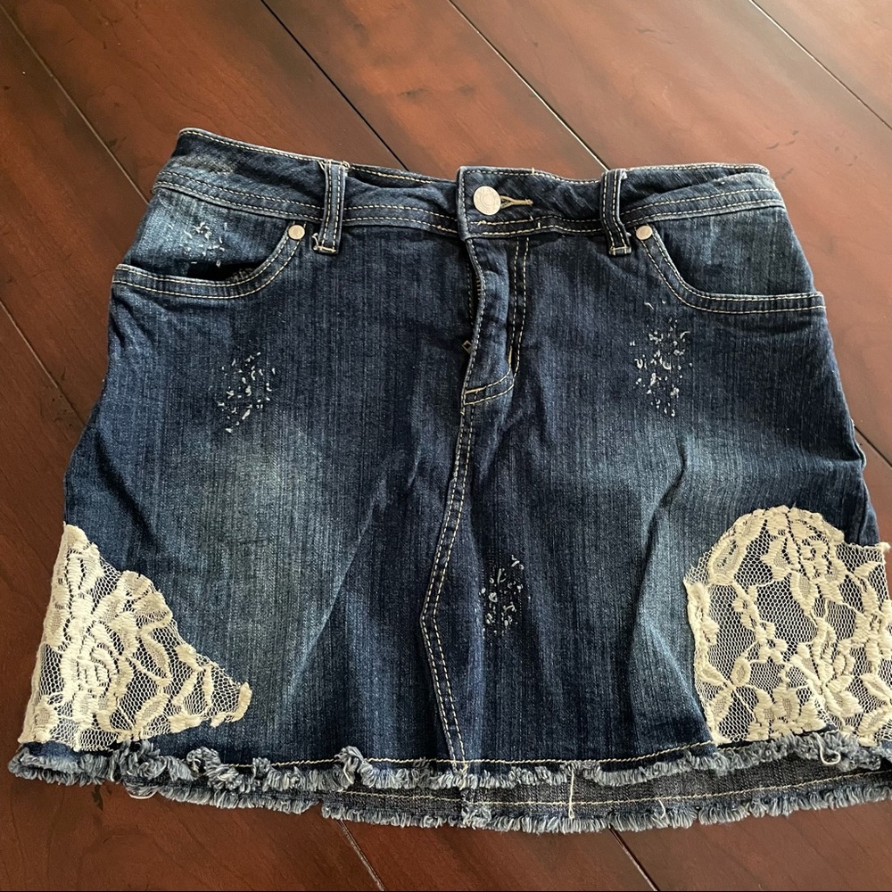 Venus Denim & Lace Mini Skirt